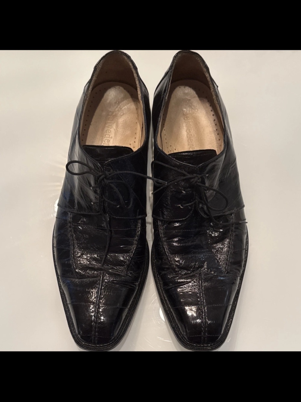Belvedere Black Leather Lace-Up Dress Shoes - Men's REAL eel